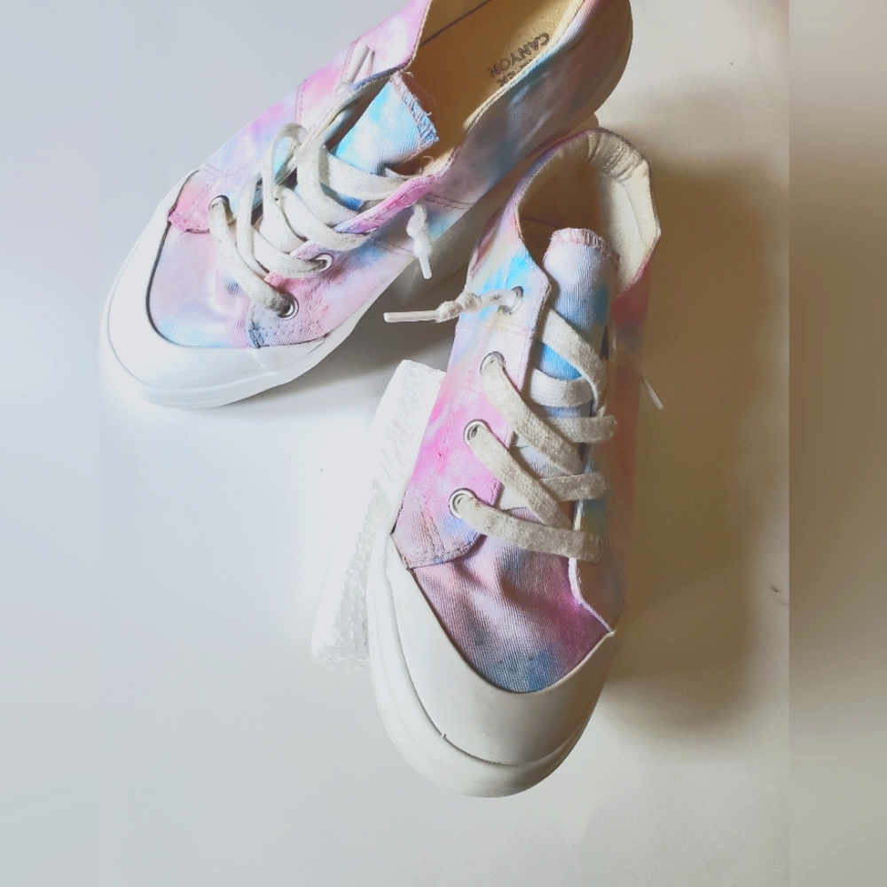 Multicolored Pink Blue Yellow Tennis Shoes